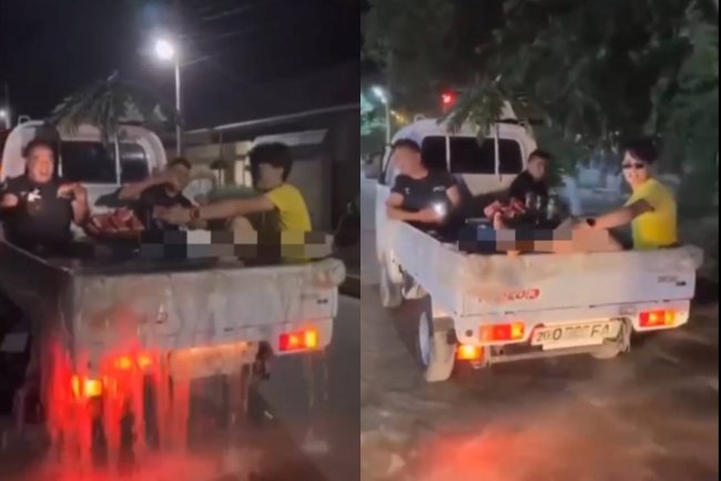 Видео: В Узбекистане мужчины соорудили бассейн в кузове Labo, ночью катались в нём по городу, кушая арбуз и разбрасывая купюры